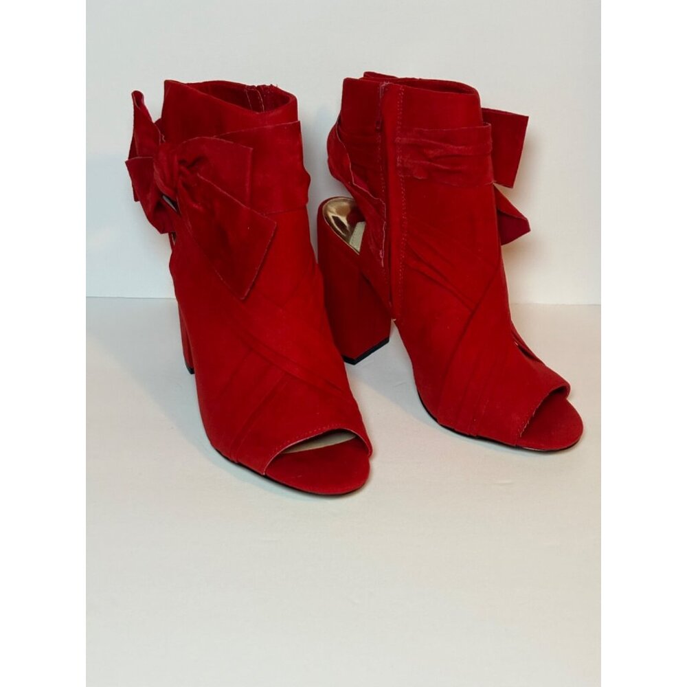 River Island Red Soft Suede block heel booties US size 7